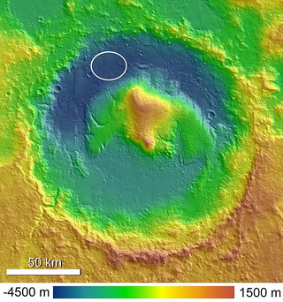 Illustration for article titled Why the mysterious Gale Crater is an "ideal landing site" for the new Mars rover